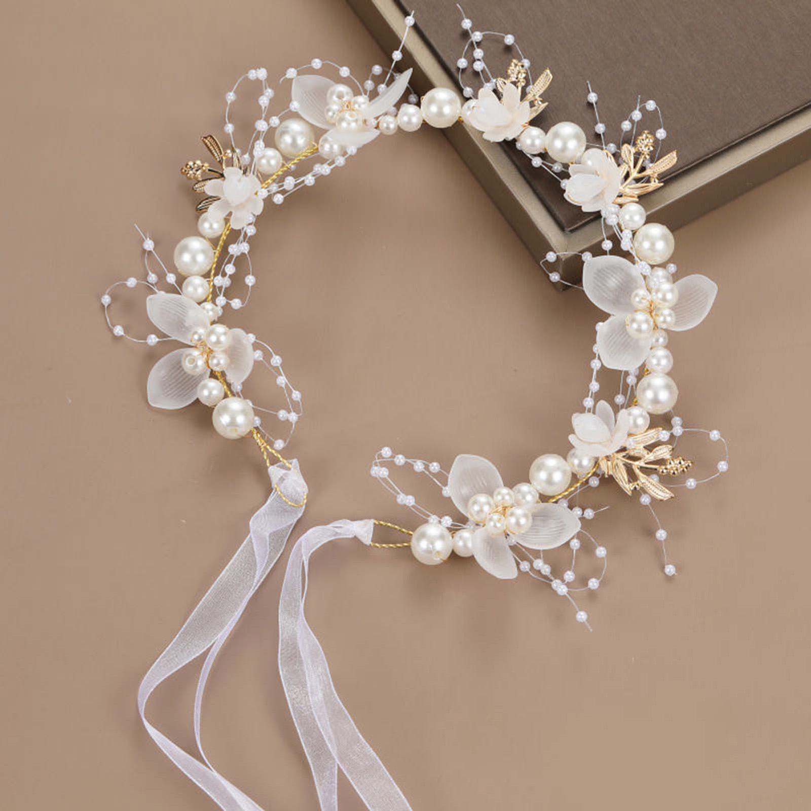 Wedding Arch Flower - Tiara de pérolas e flores para