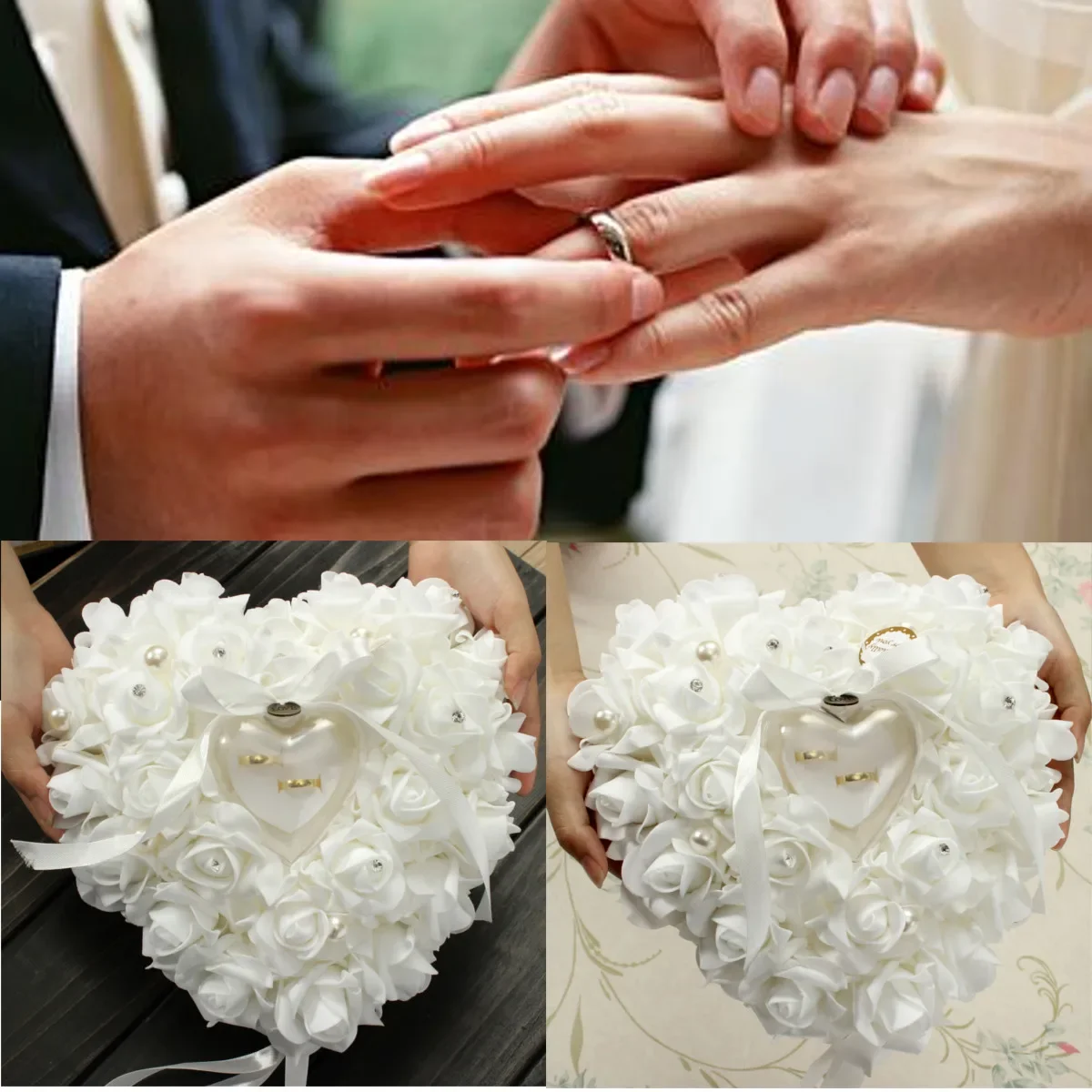 Ring Bearer Pillow - Branco anel portador travesseiro suporte de