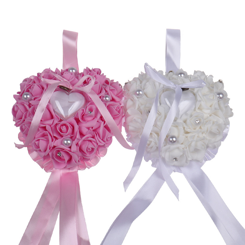 1 pçs coração-forma rosa flore - Ring Bearer Pillow avaliação e preço