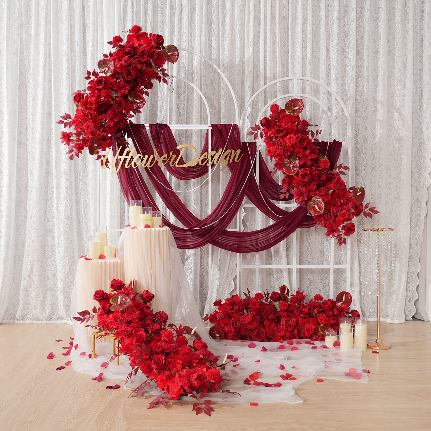 Uflower flor vermelha linha ar - Wedding Arch Flower avaliação e preço